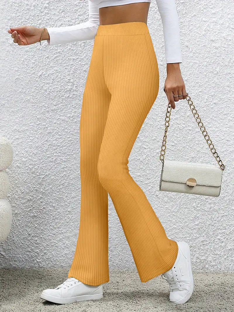 High waist Solid color Flared bell bottom pants