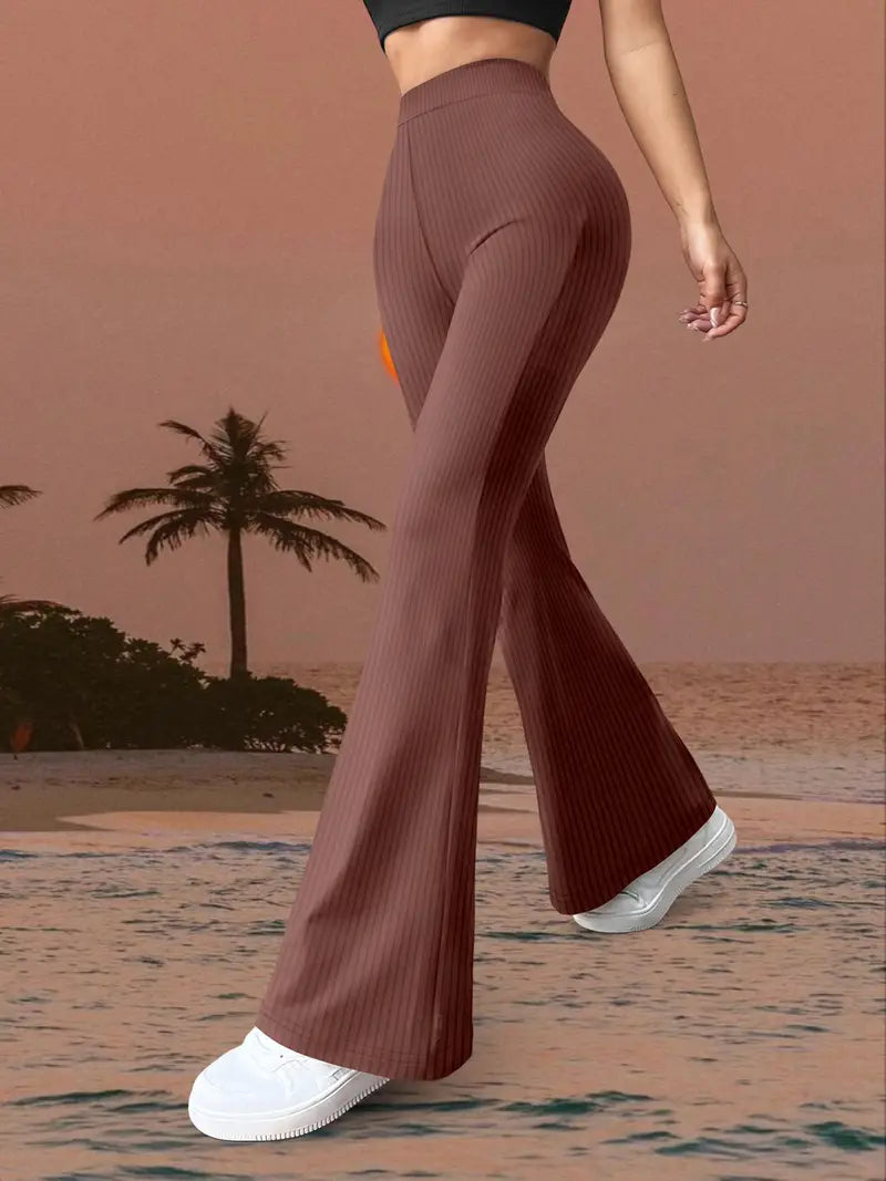 High waist Solid color Flared bell bottom pants