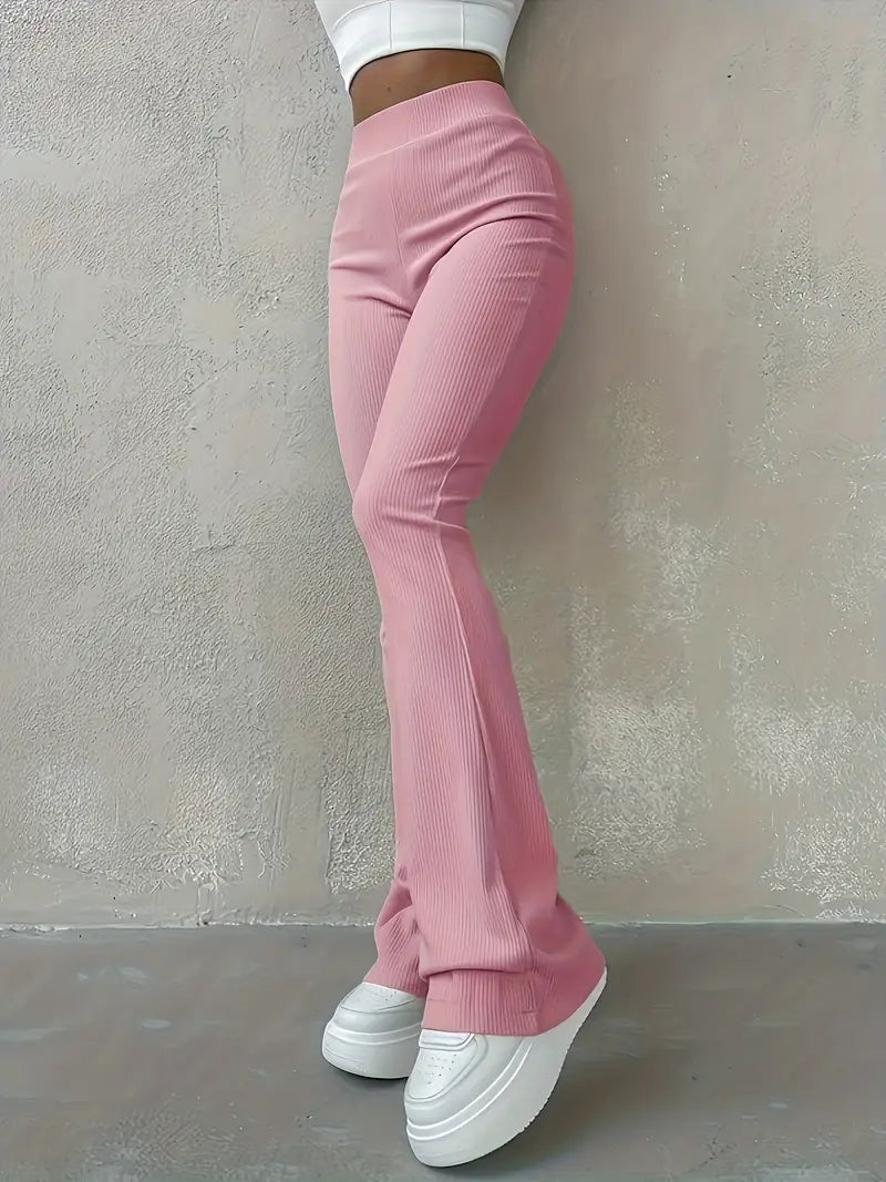 High waist Solid color Flared bell bottom pants