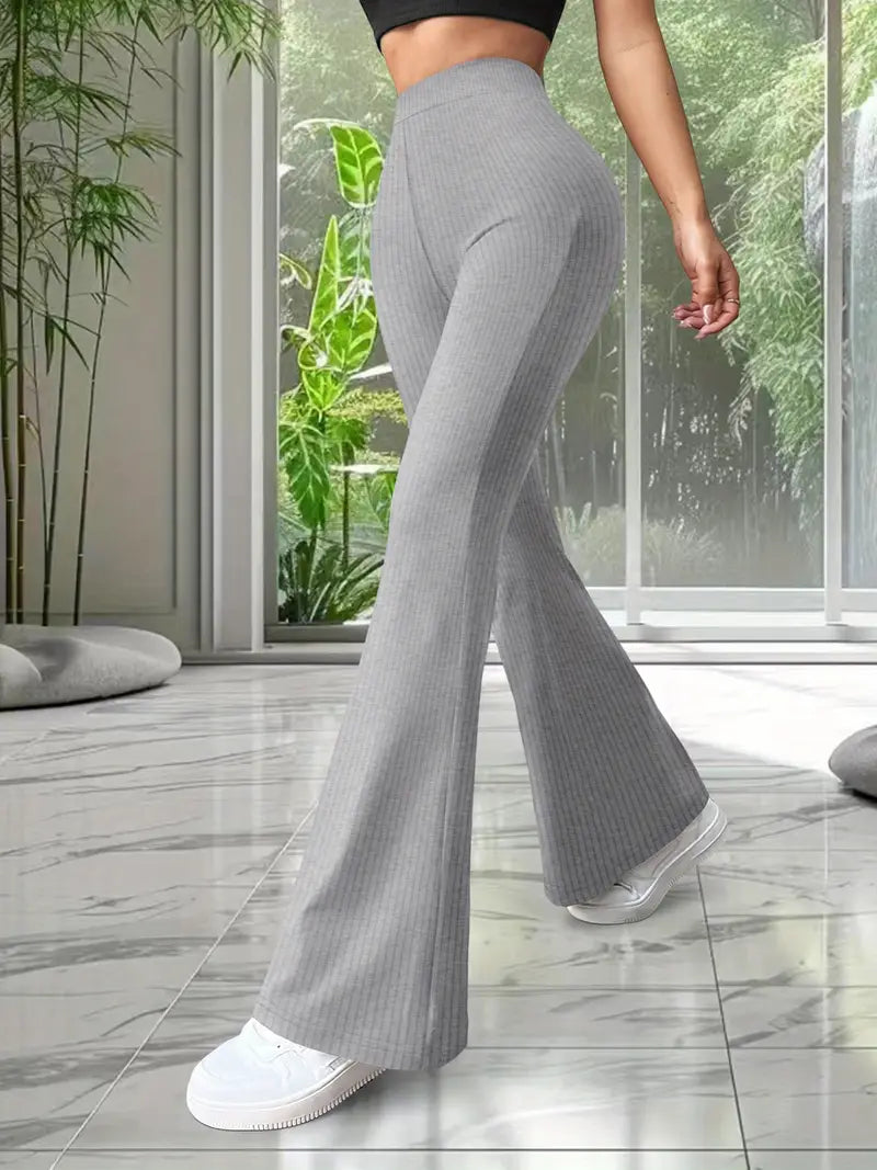 High waist Solid color Flared bell bottom pants